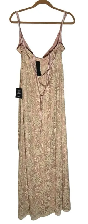 NWT Lulus Stolen Moments Dusty Pink Lace-Up Lace Maxi Dress Size Small‎ thumbnail 1