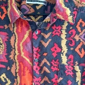 Vintage 80’s Fenn Wright & Mansons Aztec Retro Linen Button Up‎ Shirt Size 2 thumbnail 4