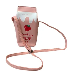 Sweet & Fresh Strawberry Milk Pink Cartoon Faux Leather Shoulder Bag Crossbody thumbnail 1