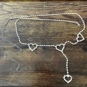 Silver Y2K Rhinestone Heart Drop Chain Belt, Fits 33-44.5 Inches, X7GA1269 thumbnail 6