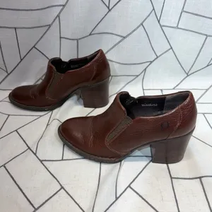Born Leather Heeled Booties Size 10 Brown Pebbled Block Heel Slip On Ankle Boots thumbnail 6