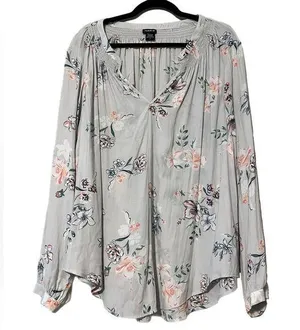 TORRID plus size 3 women’s grey floral hi low blouse top lightweight longsleeve thumbnail 1