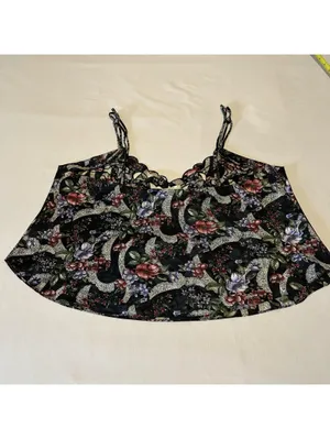 Vintage Victoria’s Secret Black Floral Pajama Lingerie Cropped Cami Top Sz Large thumbnail 11