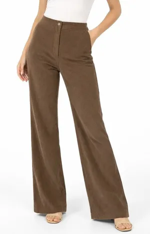 NEW Anthropologie wide leg Corduroy pants Brown LARGE thumbnail 1