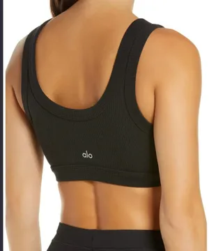 Alo Ribbed Scoopneck Wellness Sports Bra Black Small thumbnail 2