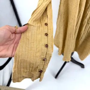 We The Free Sand Dune Henley LG Gauze Button Down Tunic Golden Yellow Boho Flowy thumbnail 5