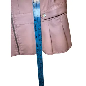 Baccini Blush Pink Faux Leather‎ Peplum Jacket Mandarin Collar Size L thumbnail 7