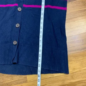 LOFT Navy Blue Pink Stripe Long‎ Cardigan Sweater Dress Duster Womens Size Large thumbnail 5