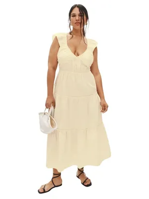 Derek Lam 10 Crosby x RTR Tiered V-Neck Dress in Butter yellow 4 Womens thumbnail 11