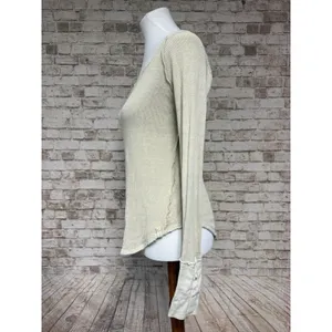 FREE PEOPLE We the Free' Thermal Long Sleeve Top XS‎ IVORY boho thumbnail 3