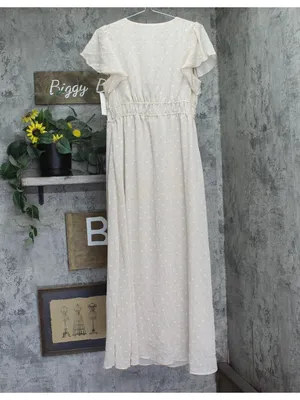 NWT A New Day Short Sleeve Maxi A Line Polka Dot Dress Tan Brown / Cream M thumbnail 3