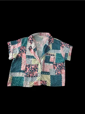 Simply Southern Patchwork Short Pajama Set - Pink, Teal & Cream thumbnail 2