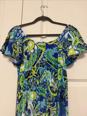 Attitudes by Renee Blue & Green Paisley Off-Shoulder Maxi thumbnail 8