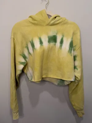 TNA Aritzia Tie Dye Cropped Hoodie Green Yellow Size Medium‎ thumbnail 1