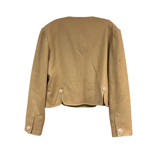 Orvis Women100% Wool Camel Tan Collarless Cropped Blazer Jacket Size 14 USA Made thumbnail 5
