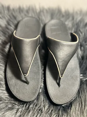 FitFlop Lulu Black Pink Leather Thong Sandals Size 8 thumbnail 4
