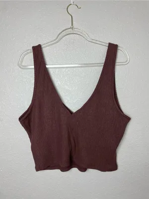 BNWT! Abercrombie & Fitch Brown Ribbed V-Neck Crop Top Size XL thumbnail 6
