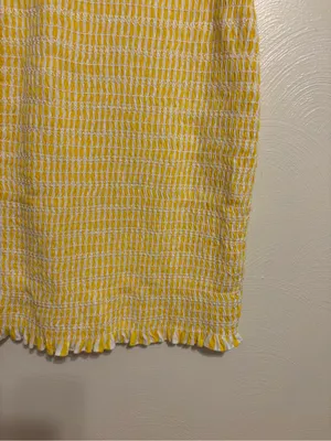 🌼 Anthropologie Akemi + Kin Yellow White Smocked Textured Dress XL thumbnail 7