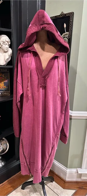 Oli & Hali Washed Pink Hooded Sweatshirt Tunic Dress – Size Large thumbnail 1