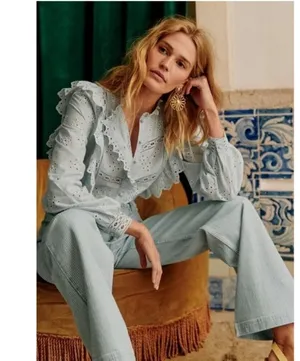 Sézane 💕💕 Irma Shirt ~ Light Blue/Ecru FR 34 = US 2 thumbnail 1