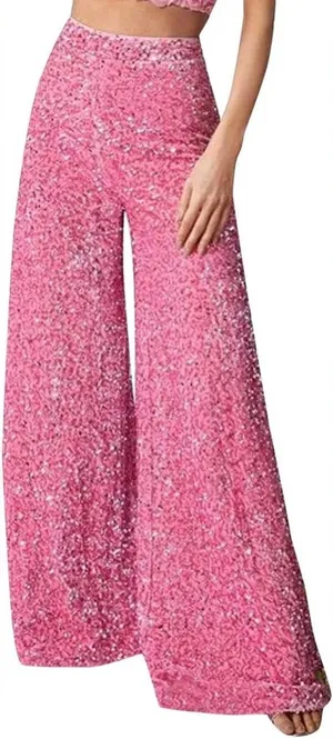 NWOT pink sequin glitter wide leg pants thumbnail 1