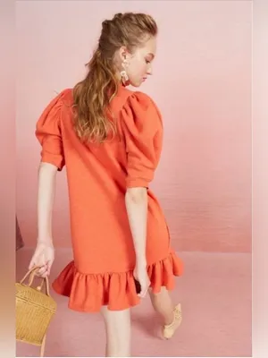 Ulla Johnson Landry Orange (Chili ) Puff Sleeve Cotton Fall Mini Dress Small thumbnail 2
