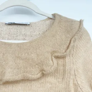 Zara Womens Beige‎ Ruffle Bell Sleeve Romantic Wool Alpaca Blend Knit Sweater L thumbnail 5