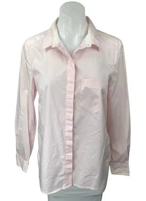 H&M Women's Pink Long Sleeve Pocket Collared Button Down Shirt Top Size 10 thumbnail 1
