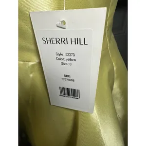Sherri Hill 52379 Yellow Satin Short Cocktail Dress Fit & Flare Size 8 V-Neck thumbnail 8