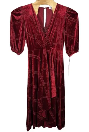 NEW Calvin Klein Red Burnout Velvet Midi Maxi Dress Womens 14 Faux Wrap Holiday‎ thumbnail 1