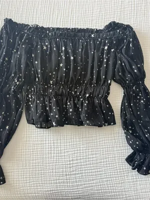 Lush Clothing Black Star-Print Off-Shoulder Smocked Women's Top thumbnail 1