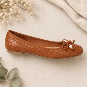 Universal Thread Merritt Woven Ballet Flats Cognac Brown Beaded Bow Size 8 thumbnail 3