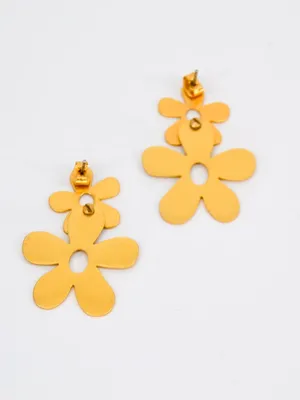 Madewell Double Flower Stud Drop Earrings Gold Toned thumbnail 4