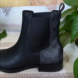 NEW Coach Women’s Meredith Signature Canvas Chelsea Ankle Black Boots, Size 6B thumbnail 14
