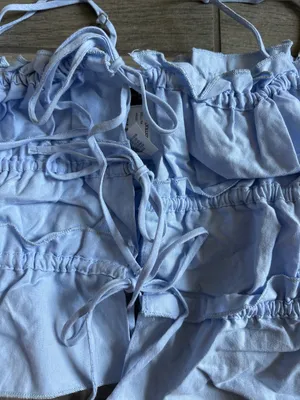 Zara Light Blue Ruffle Tie-Front Tank Top thumbnail 4