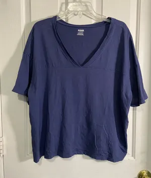 PINK Victoria's Secret Navy V-Neck Short Sleeve Tee thumbnail 1