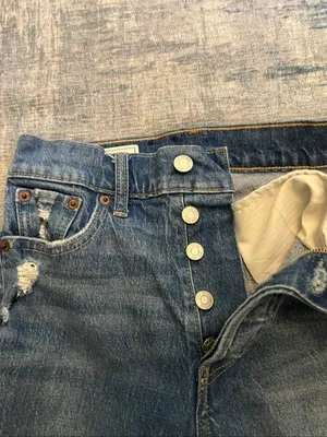 Gap Denim Distressed Button Fly Cheeky Straight High Rise Jeans Size 25 / 0P thumbnail 3