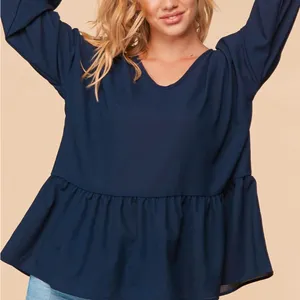 Haptics Navy Babydoll Peplum Blouse Top V-Neck Plus Size Oversized 1X NWOT thumbnail 7