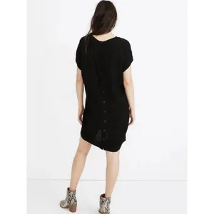 Madewell Crewneck Button Back Easy Dress M Black Short Sleeve Minimalist Casual thumbnail 2