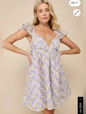 🌸 Lulus Charming Pick Lavender Multi Rosette Mesh Mini Dress‎ NWT Size M 🌸 thumbnail 1