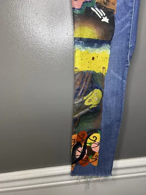 Gap Jeans Hand Painted Women 2 Medium Wash Blue Mid Rise Flare Unicorn Art thumbnail 6