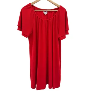 MADEWELL Texture & Thread Red Crinkle Texture Tier Sleeve Baby-Doll‎ Dress Large thumbnail 2