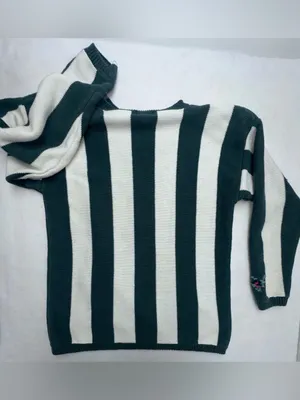 Vintage 90s Paris Sport Club Floral Striped Knit Sweater L Cottagecore Grandma thumbnail 7