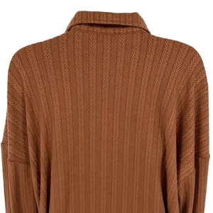 Pink Lilly Womens Knit‎ Herringbone Textured Button Front Blouse Chestnut Medium Brown thumbnail 4