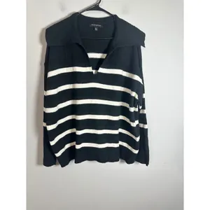 Banana Republic Johnny Collar Striped Sweater‎ Black White XL 768623-01 Womens thumbnail 3