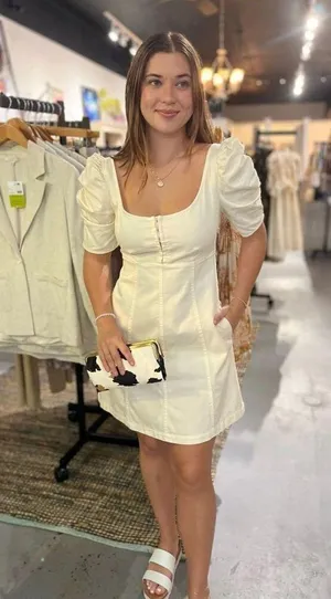 FREE PEOPLE Cheyenne Smocking Short Puff Sleeve Denim Mini Dress Size X-Small thumbnail 15