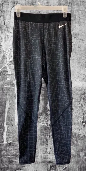 Nike Pro Compression Leggings Size M Geometric Print Black Gray thumbnail 1