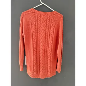 LL Bean Womens Medium Coral Orange Cable Knit 100% Cotton Sweater Fisherman thumbnail 5
