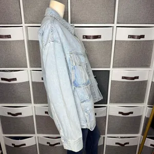 Veveret Denim Utility Jean Jacket Light Wash Oversized Cargo Pockets Size Large thumbnail 6