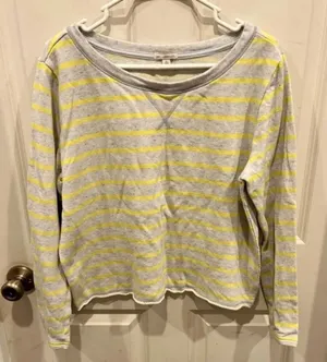 Gap Terry Cloth Crew Neck‎ Yellow and Gray Stripe Sweatshirt size Large thumbnail 1